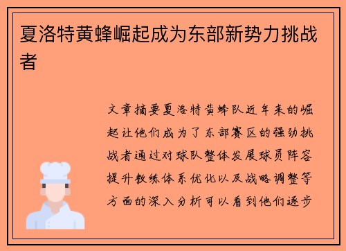 夏洛特黄蜂崛起成为东部新势力挑战者 夏洛特黄蜂崛起成为东部新势力挑战者